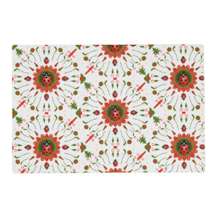 Christmas Ladybug Red White Green Laminated Placemat