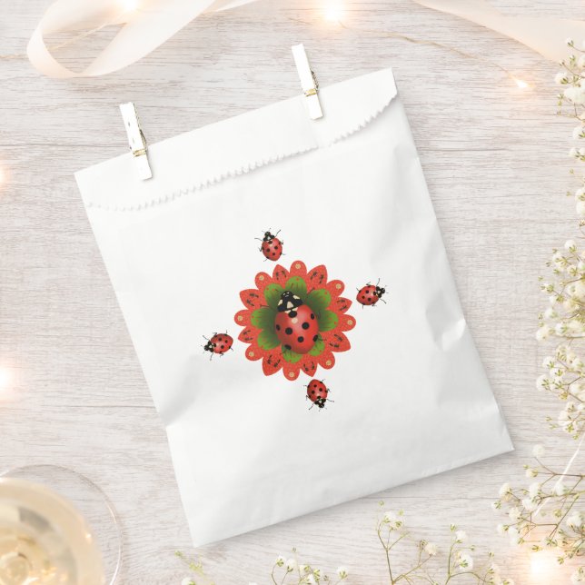 Christmas Ladybug Red White Green Paper Favor Bag (Clipped)