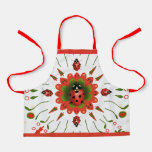 Christmas Ladybug Red White Kids Green Kitchen Apron