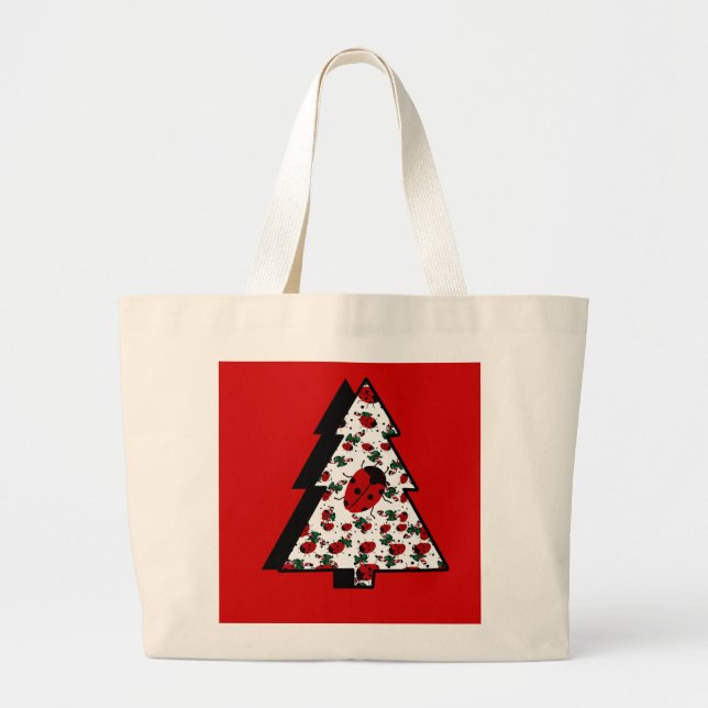 Christmas Ladybug Tree Large Tote Bag (Front)