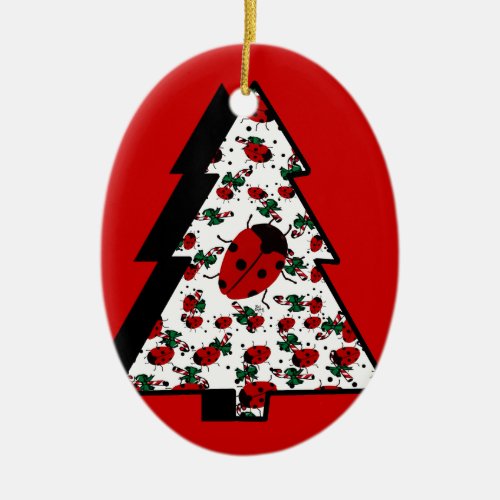 CHRISTMAS LADYBUGS CERAMIC ORNAMENT