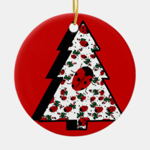 CHRISTMAS LADYBUGS CERAMIC ORNAMENT