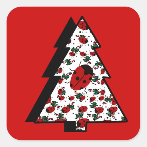 CHRISTMAS LADYBUGS SQUARE STICKER