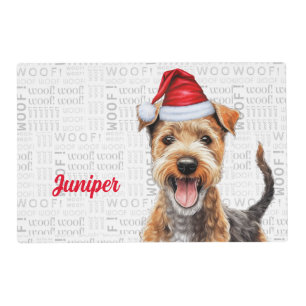 Christmas Lakeland Terrier Santa Dog with Name Pet Placemat