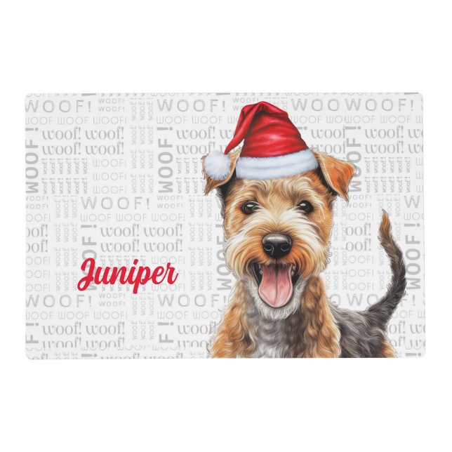 Christmas Lakeland Terrier Santa Dog with Name Pet Placemat (Front)