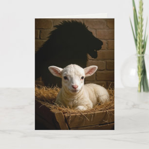Christmas Lamb In a Manger With Lion Shadow Card