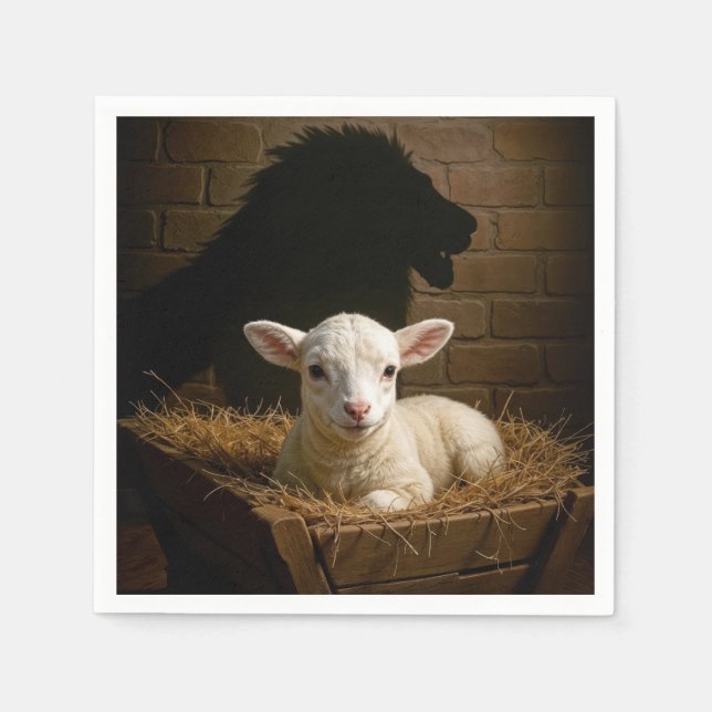 Christmas Lamb In a Manger With Lion Shadow Napkins (Front)