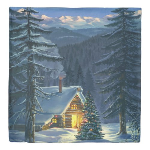 Christmas Landscape 1 side Queen Duvet Cover