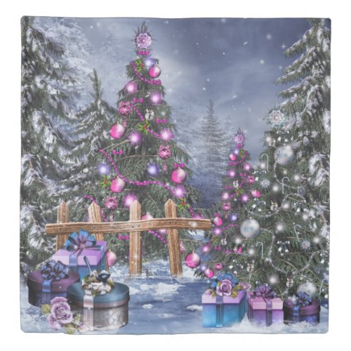 Christmas Landscape 1 side Queen Duvet Cover