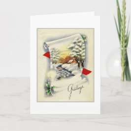 Christmas Landscape Scroll Vintage Holiday Card