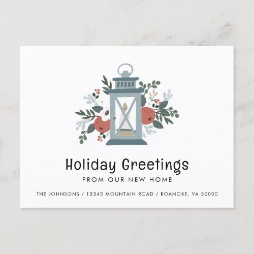 Christmas Lantern Holiday Greetings New Home Announcement Postcard