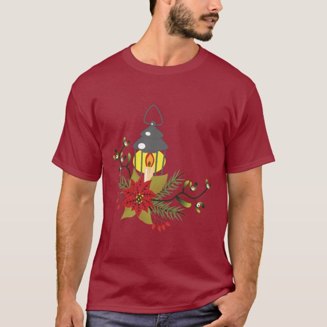 Christmas Lantern & Poinsettia T-Shirt (Front)