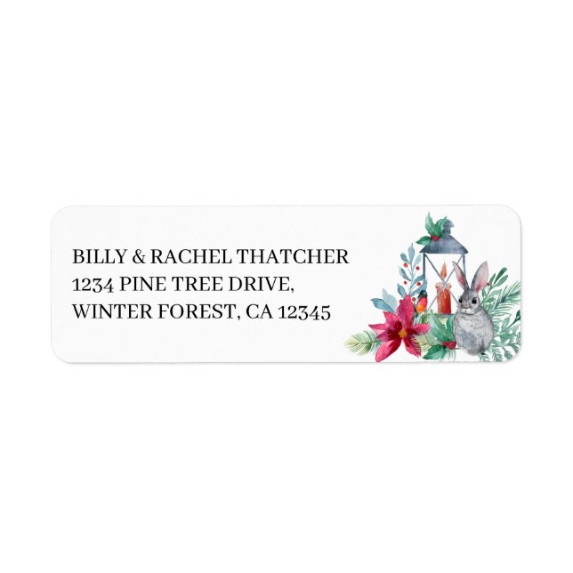Christmas Lantern Ponsettia Rabbit Address Label (Front)