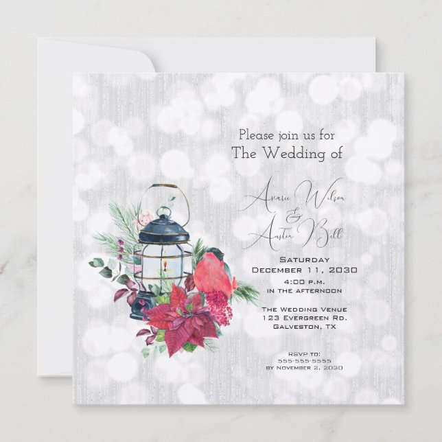 Christmas Lantern Sparkle Paper Wedding  (Front)