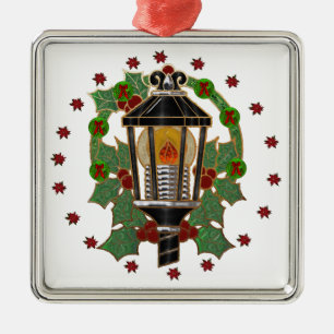 Christmas Lantern Stain Glass Art Deco Metal Ornament