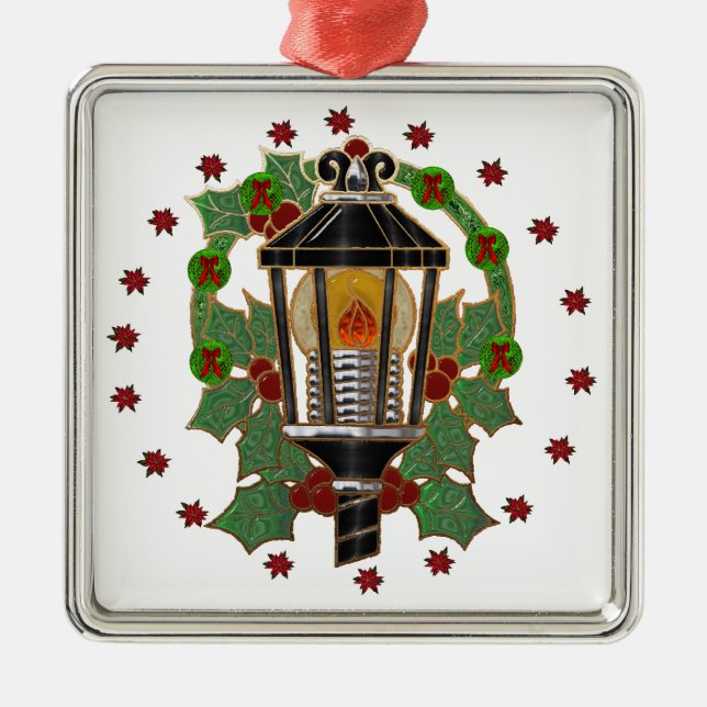 Christmas Lantern Stain Glass Art Deco Metal Ornament (Front)