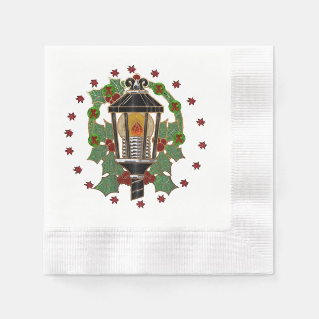 Christmas Lantern Stain Glass Art Deco Napkins (Front)