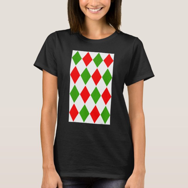 Christmas Large Harlequin Pattern Red Green And Wh T-Shirt (Front)