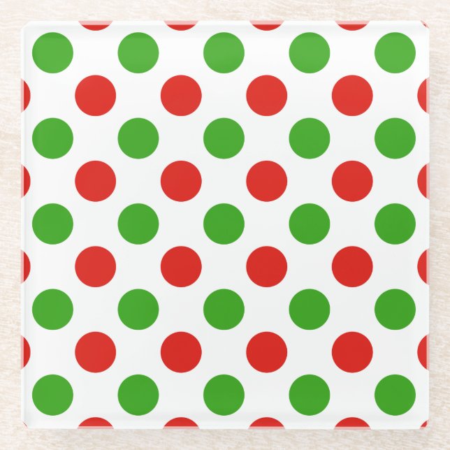 Christmas Large Polka Dot Pattern Glass Coaster (Front)