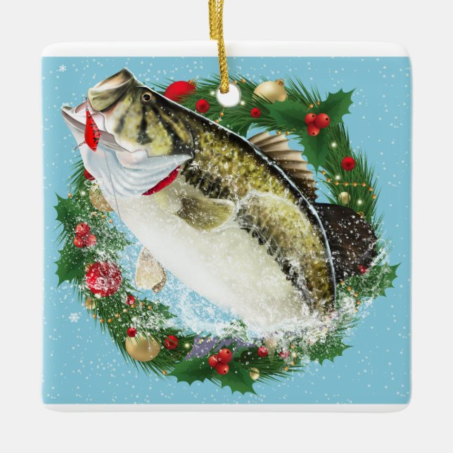 Christmas Largemouth Bass Ceramic Ornament (Front)