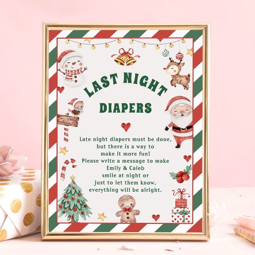 ChristmasLast Night DiapersBaby Shower Game Card Poster