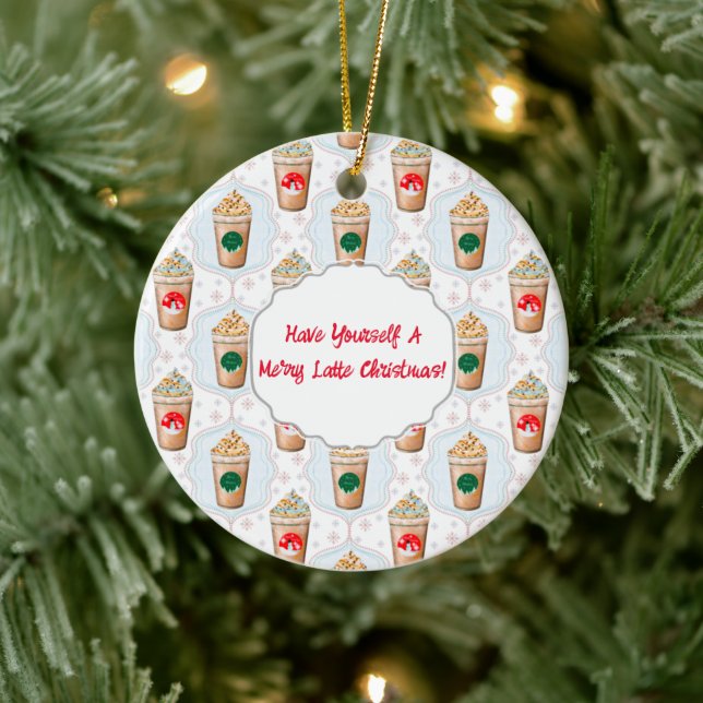 Christmas Latte Ogee Snowflake Pattern  Ceramic Ornament (Tree)