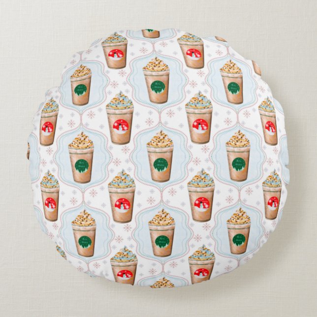 Christmas Latte Ogee Snowflake Pattern  Round Pillow (Front)