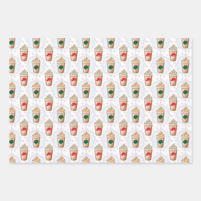 Christmas Latte Ogee Snowflake Pattern Wrapping Paper Sheets (Front)