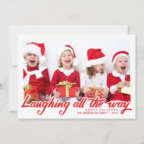 Christmas Laughing Hand Script Lettered Photo Card