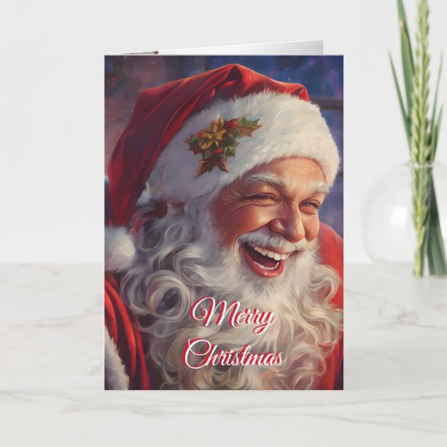 Christmas Laughing Santa Claus Holiday Card (Front)