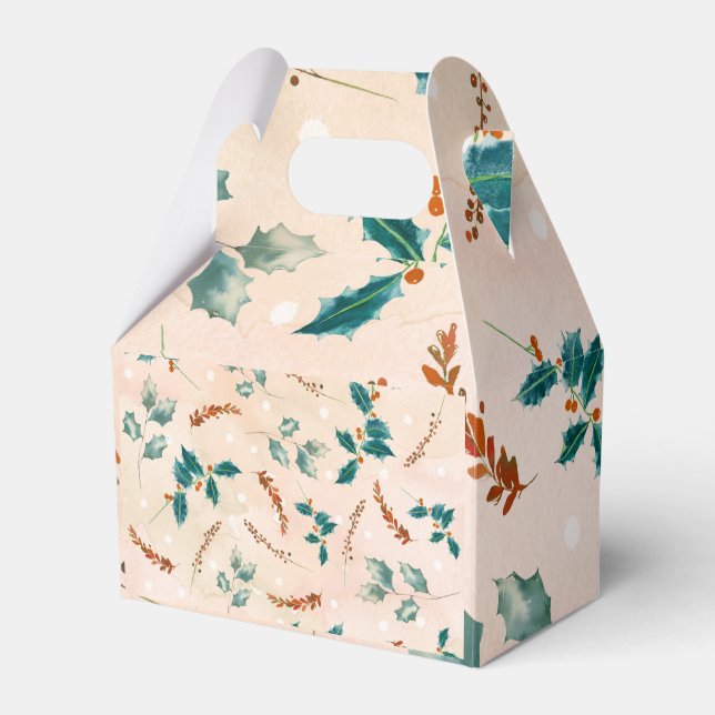 Christmas Leaves Boho Pattern Favor Boxes (Front Side)