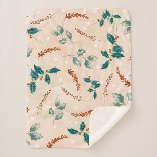 Christmas Leaves Boho Pattern Sherpa Blanket
