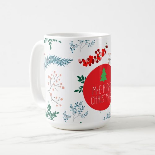 Christmas Leaves Pattern Merry  Bright Coffee Mug