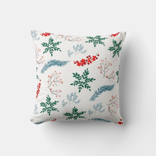 Christmas Leaves Pattern Merry  Bright Throw Pillow