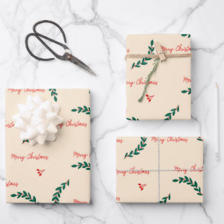 Christmas leaves pattern wrapping paper sheets