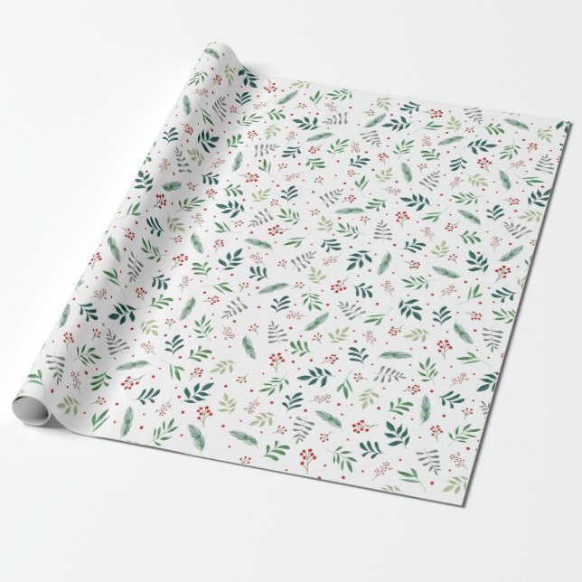 Christmas Leaves Rustic Gift Wrapping Paper (Unrolled)