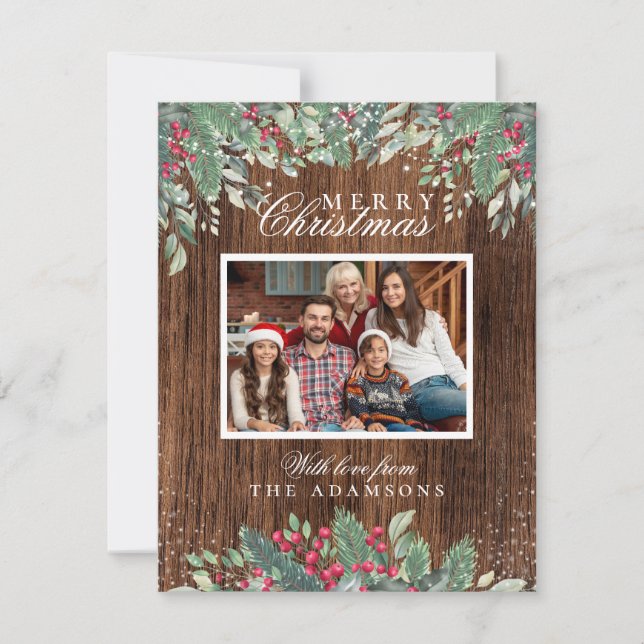 Christmas Leaves & String Lights Holiday Photo Card (Front)