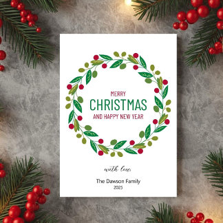 Christmas Leaves Wreath Holiday Greeting Card