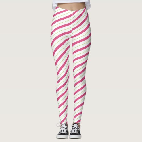 Christmas Leggings Pink Candy Cane Stripes