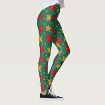Christmas Leggings wiith red and gold stars