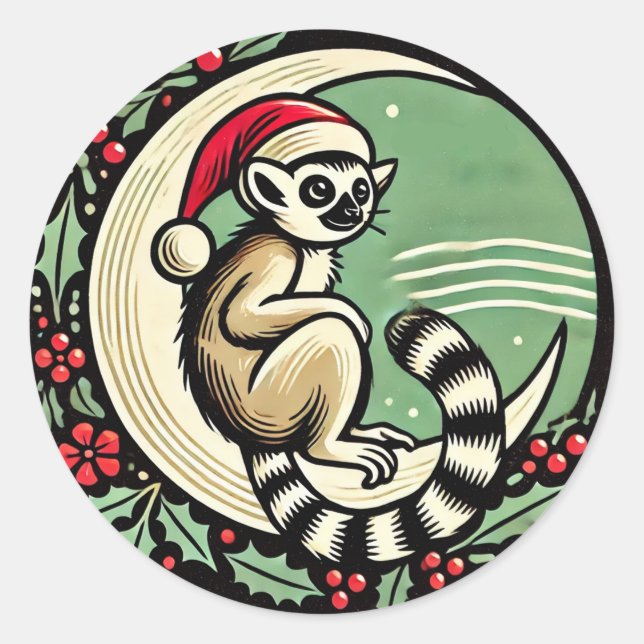 Christmas Lemur                                    Classic Round Sticker (Front)