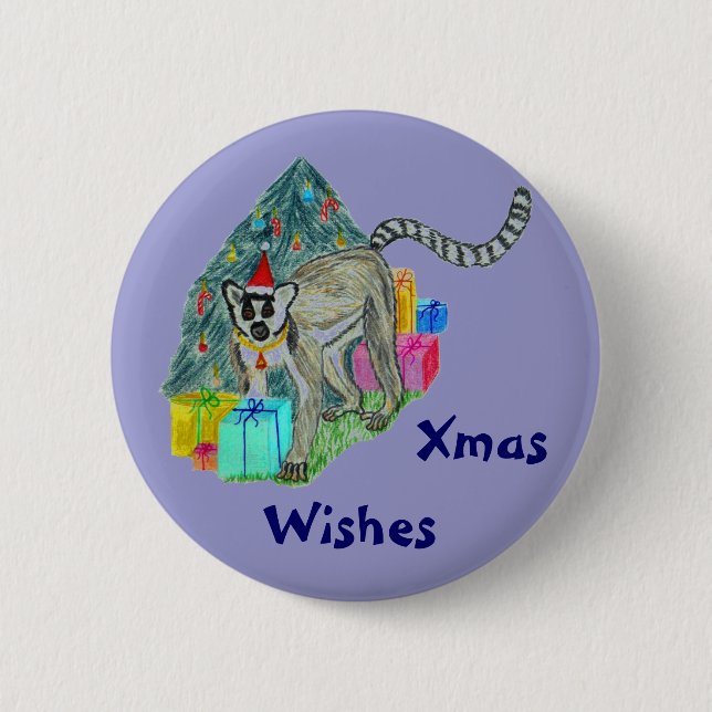 Christmas Lemur Pinback Button (Front)