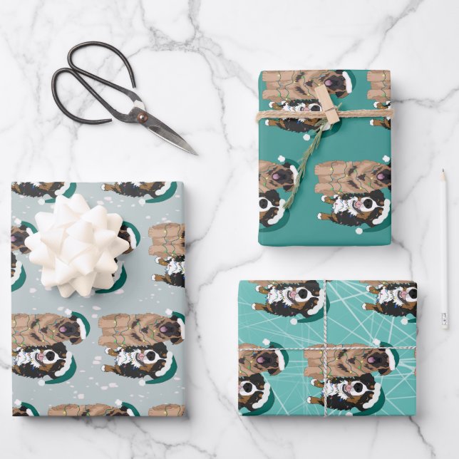 Christmas Leonberger and Bernese Mountain Dog Wrapping Paper Sheets (Front)