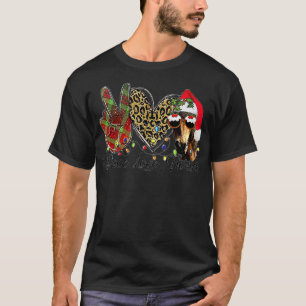 Christmas Leopard Buffalo Plaid Peace Love Horse F T-Shirt