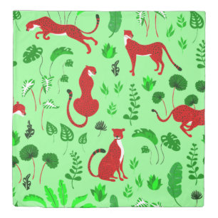 christmas leopard cheetah monstera plant duvet cover