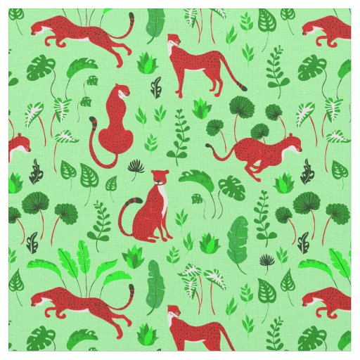 christmas leopard cheetah monstera plant fabric