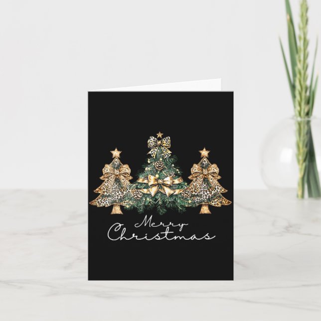 Christmas Leopard Coquette Bow Xmas Trees Pajamas  Card (Front)