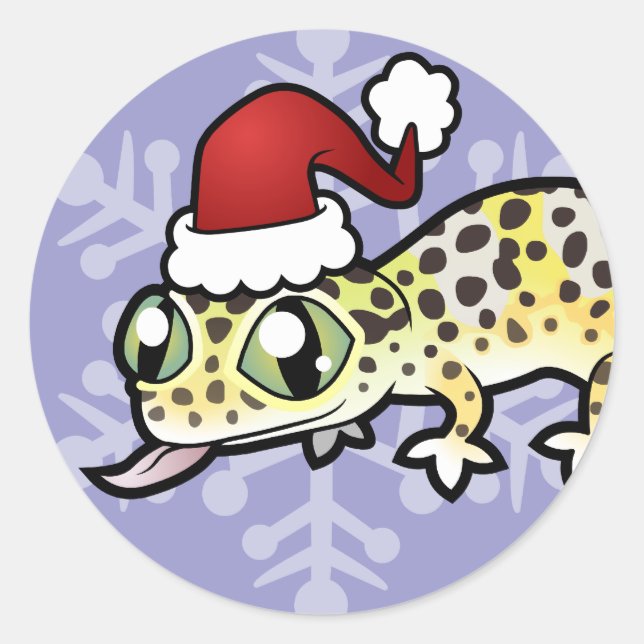 Christmas Leopard Gecko Classic Round Sticker (Front)