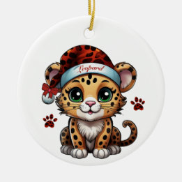Christmas Leopard Kitty Cat Animal Print 🐆🐈🐾 Ceramic Ornament