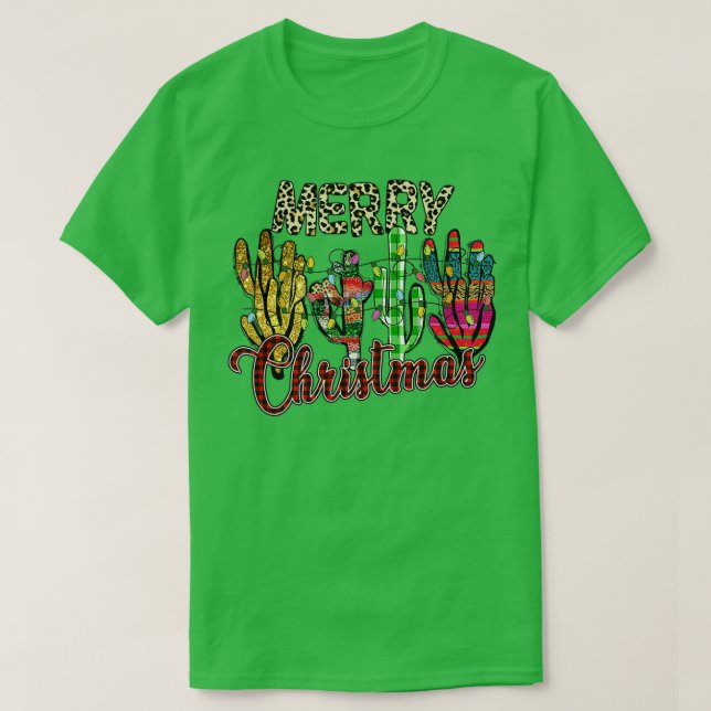 Christmas leopard Lights Cactus Santa Lover Xmas  T-Shirt (Design Front)